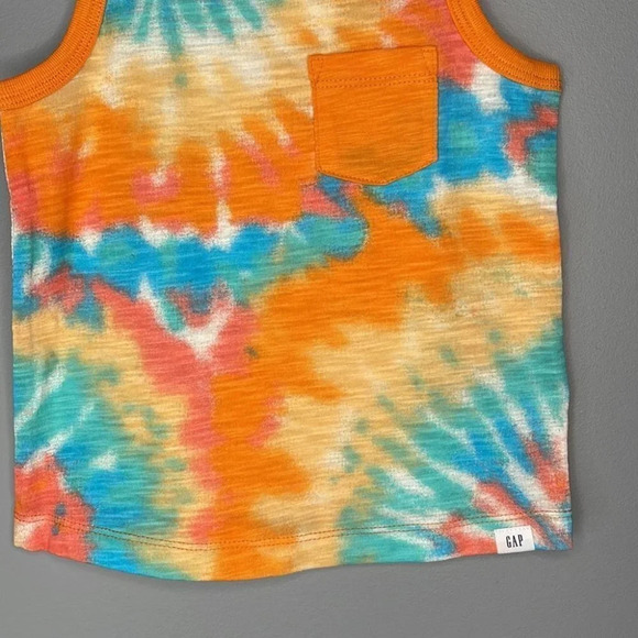 GAP NWT Boys Mango Orange Tie Dye Pocket Tank Top Contrast Trim Size 12-18m - Picture 3 of 6